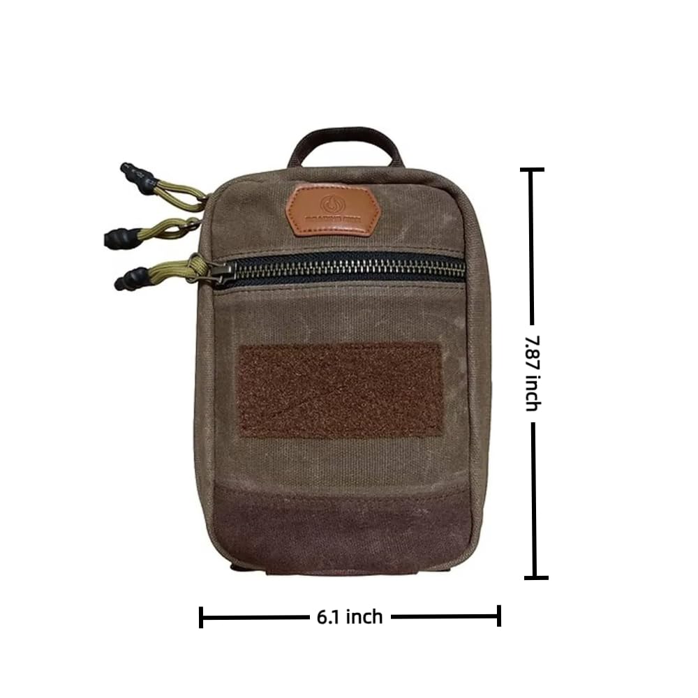 Roaring Fire Smolder Tactical EDC Pouch, Waxed Canvas with Brass YKK Zipper, MOLLE Organizer with Patch Panel for Range Bag, Daily Carry & Hiking Gear