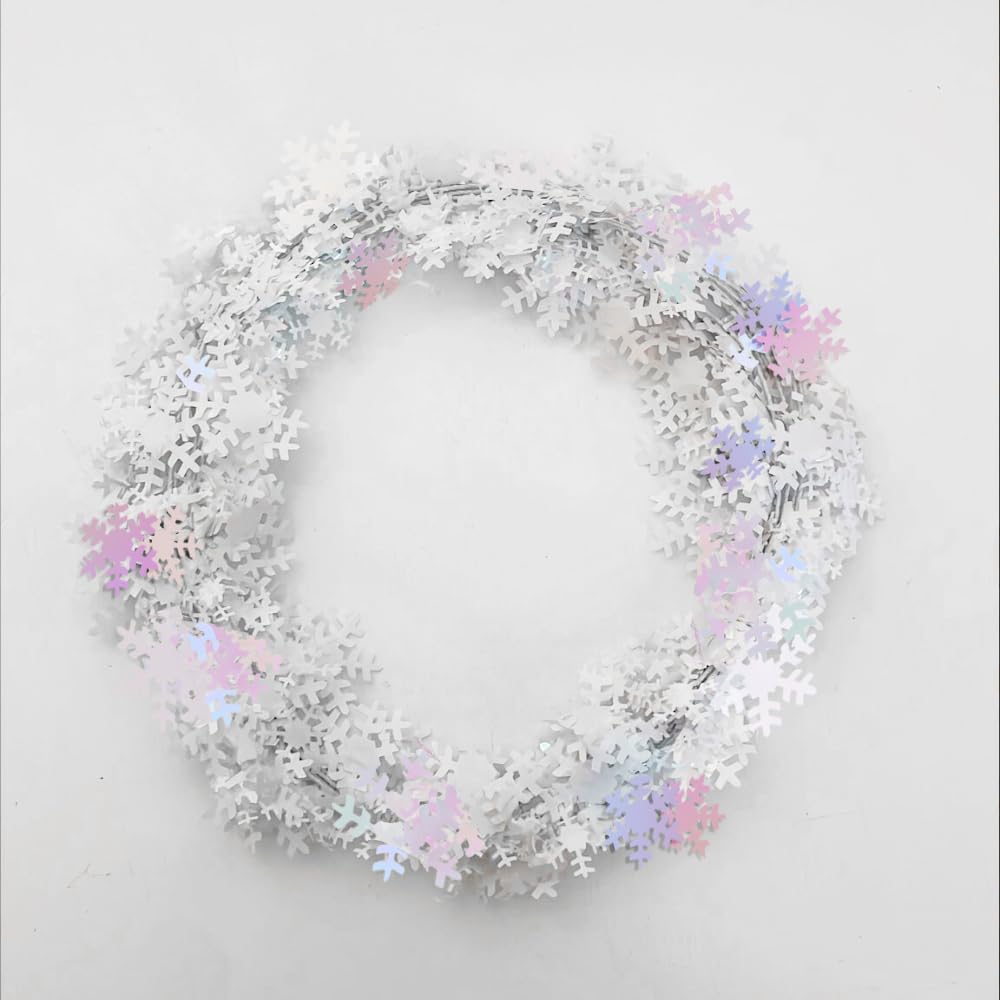 PMU 150 Ft Snowflake White Iridescent, Wire Shiny Garland - Halloween, Christmas Party, Wedding, Birthday, Festive Home Decoration Ornament (6pc-25 Ft Each)
