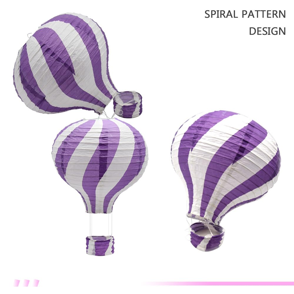 Ruidee 3 Pieces Hanging Hot Air Balloon Paper Lanterns 12 inch Paper Lanterns Set Decoration Ball Lamps for Wedding, Birthday, Anniversary, Christmas (Purple)