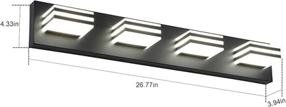 Black Bathroom Light Fixtures 24W Wall Light for Mirror 27 Inch Vanity Lighting Fixtures over Sink 4 Light LED Vanity Lamp Modern over Mirror Light Fixture Acrylic LED Light Bar for Bathroom Restroom