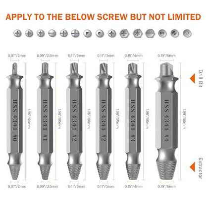 KENDO 6PC HSS Damaged Screw Extractor Set - Remover for Stripped Screws Nuts & Bolts, Drill Bit Tools for Easy Removal of Rusty & Broken Hardware, Easy Removal of Rusty Broken Hardware Gift