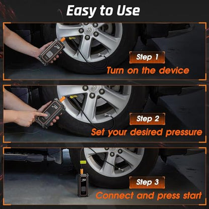 OlarHike Cordless Tire Inflator Portable Air Compressor, 150PSI Dual Power, 5400mAh & 12V DC Air Pump for Car Tires, Bike, Motorcycle, Bicycle, Electric Pump with LED Light & Digital Pressure Gauge