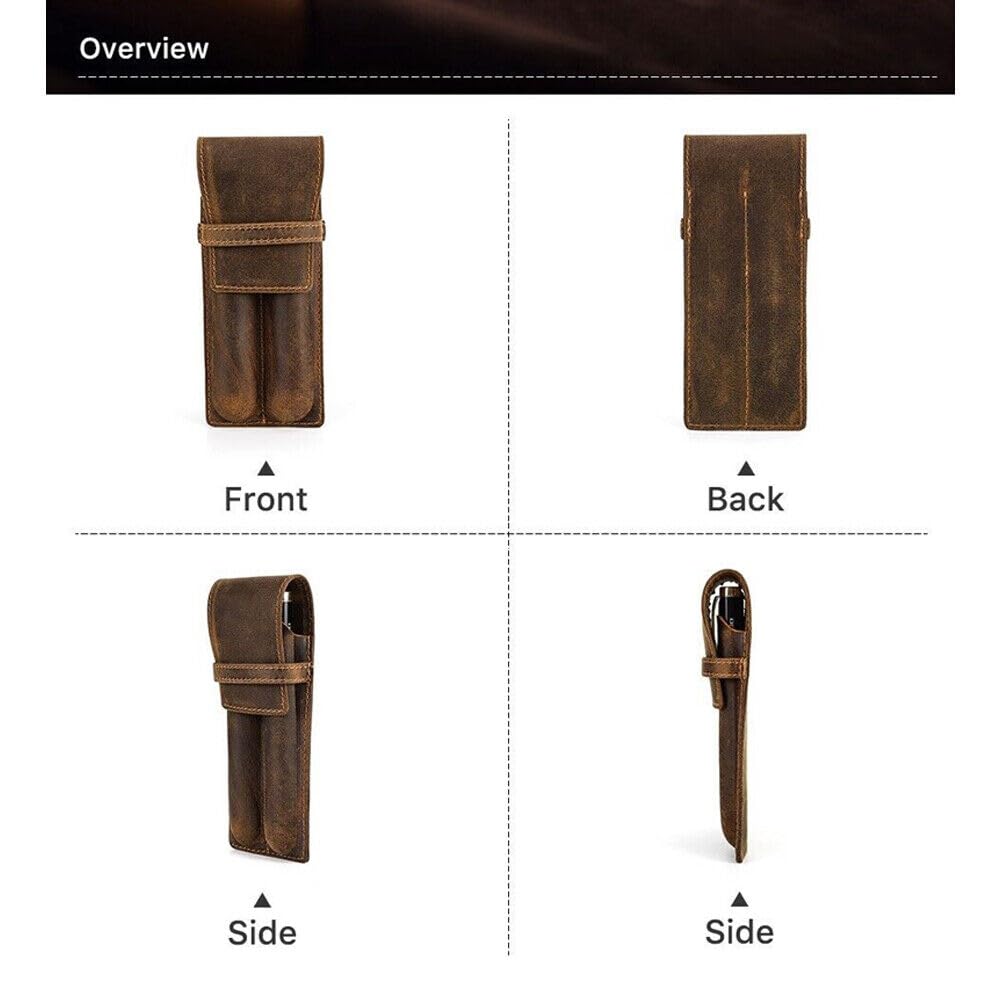 Genuine Leather 2 Slots Pen Holder Case Luxury Fountain Pen Sleeve Organizer Bag