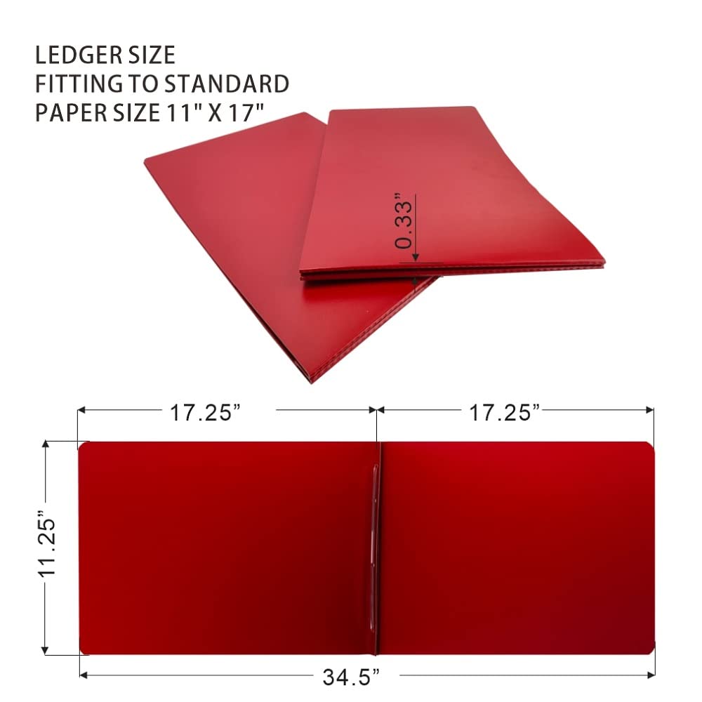 ESKEAR Fiberboard Binder Folder, Sheet Size 11" x 17", with 3" Capacity 220mm Long Metal Prong Paper Fastener, for Pressboard Report Cover, Red, 8 per Box