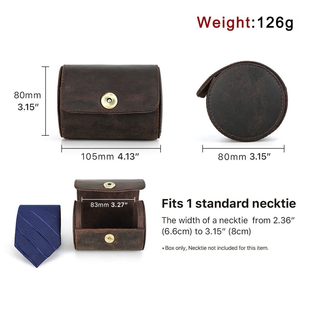 CONTACTS Tie Travel Holder for Men Crazy Horse Leather Handmade Ties Case Small Neckties Organizer Mens Tie Anti Wrinkle Storage Roll