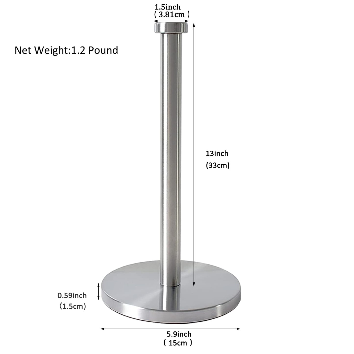 GWGTHZ Silver Standing Paper Towel Holder for Kitchen& Bathroom Countertop,Under Counter, Table Or BBQ, Standard or Jumbo-Sized Roll Paper (with Stainless Steel Base)