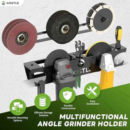 2 Bay Angle Grinder Holder with Discs Hook Rack, Grinders Power Tools Holder Storage Rack, Wall Mount Organizer Bracket for Cutters Polishers with Cord Hanger and Hooks