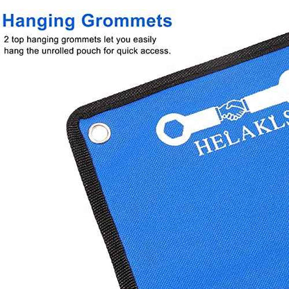 Wrench Organizer Roll Up Pouch - SAE & Metric Wrench Tool Bag - 25 Pockets - Heavy Duty Canvas - Blue