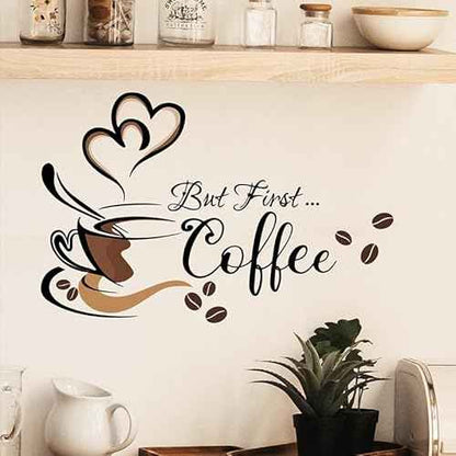Black Coffee Wall Decals Peel and Stick Coffee Tea Cup Latte Art Wall Stickers Coffee Signs for Bar Cafe Pub