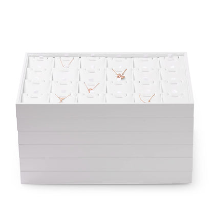 Oirlv Premium White Leather Stackable Jewelry Tray 24 Grid Jewelry Organizer Tray with Removable Inserts Cards Necklace Display Holder