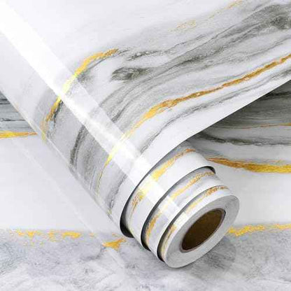 FunStick Gold White Marble Countertop Contact Paper Waterproof Marble Contact Paper for Countertops Cabinets Removable Marble Wallpaper Peel and Stick Countertops for Kitchen Bathroom Table 15.8"x80"