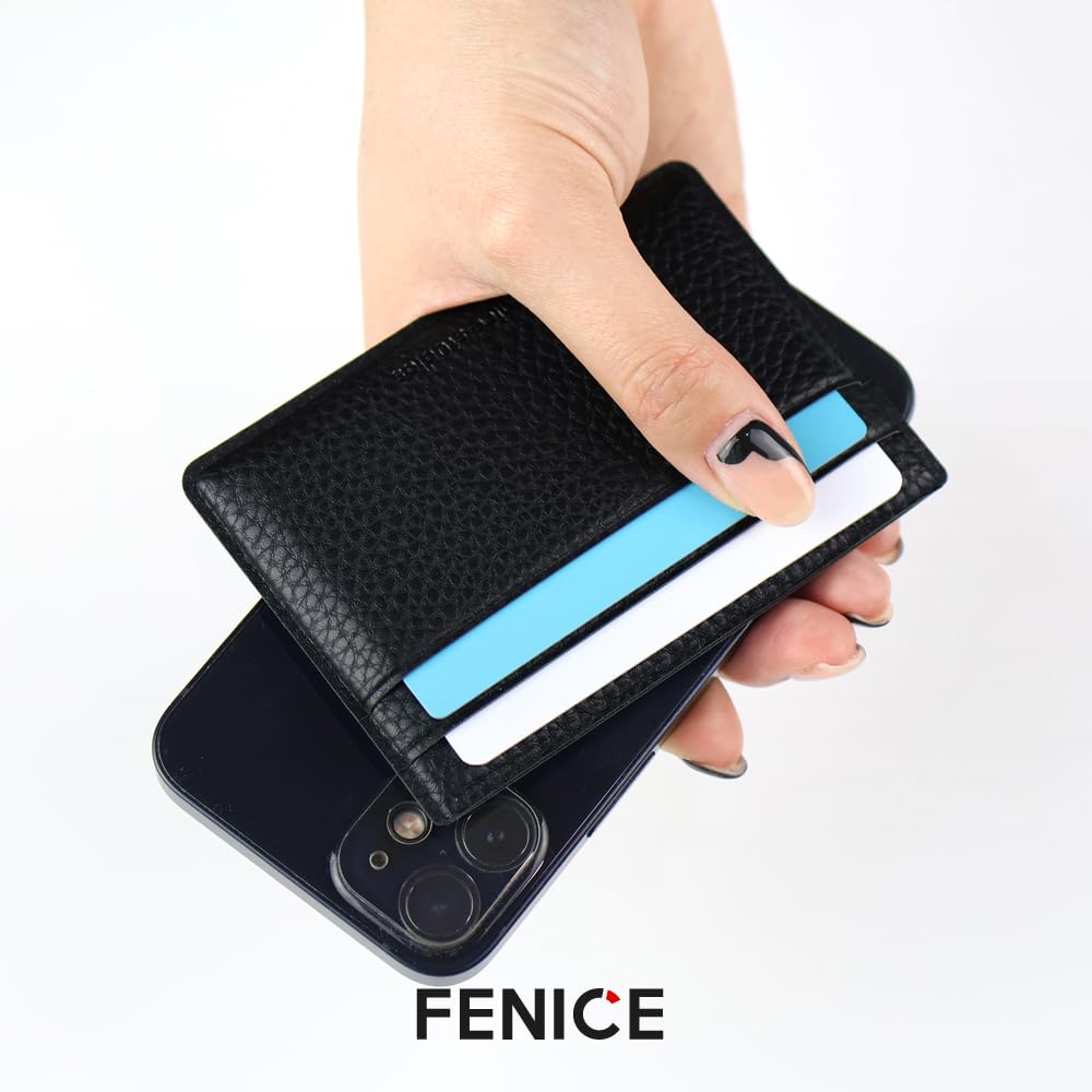 Fenice Card Holder Pocket Holder Simple Wallet Vegan PU Leather with Slim Minimalist Look for Men & Women (BLACK)