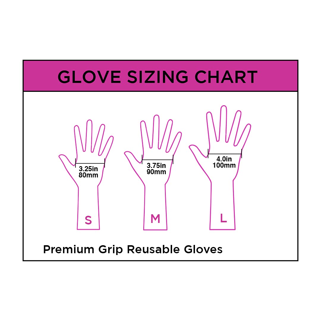 Colortrak Premium Grip Reusable Gloves, 4 Pairs (8 Gloves Total), Powder Free Latex, Durable and Chemical Resistant, Textured for Better Grip, Extra Long Cuff, Washable, Black, Large,