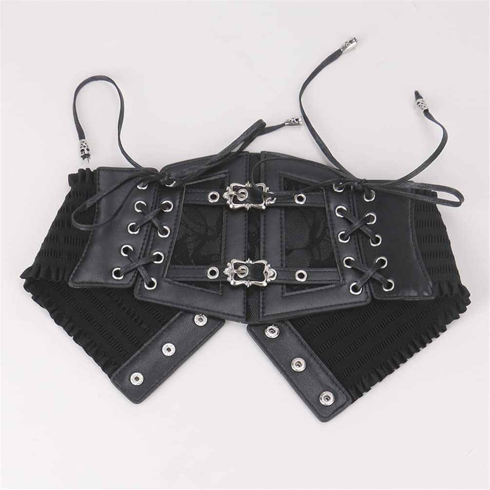 Sup-Coente Goth Black Wide Waist Belt Women Leather Elastic Stretch Corset Belt Gothic Punk Victorian Pirate Alt Emo Fashion