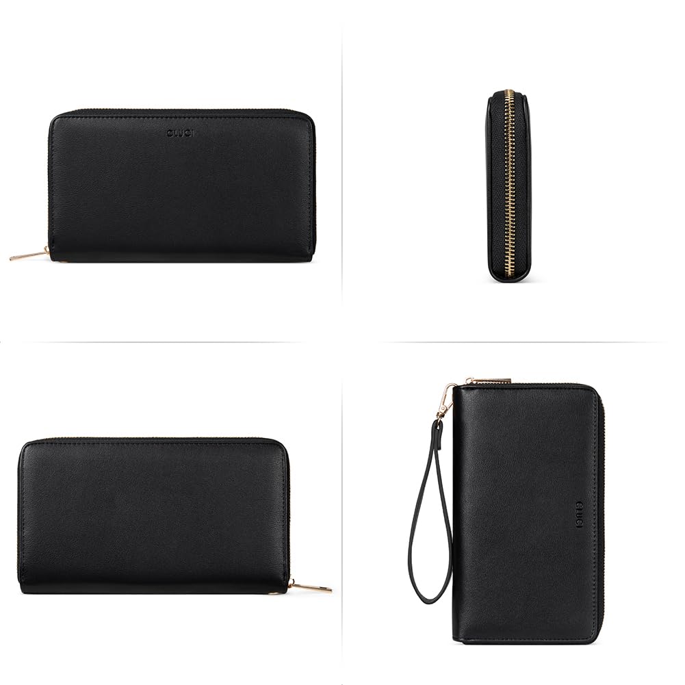 CLUCI Women's Large PU Leather Wristlet Wallet Purse with RFID Blocking Zip Around Card Holder Ladies Travel Clutch