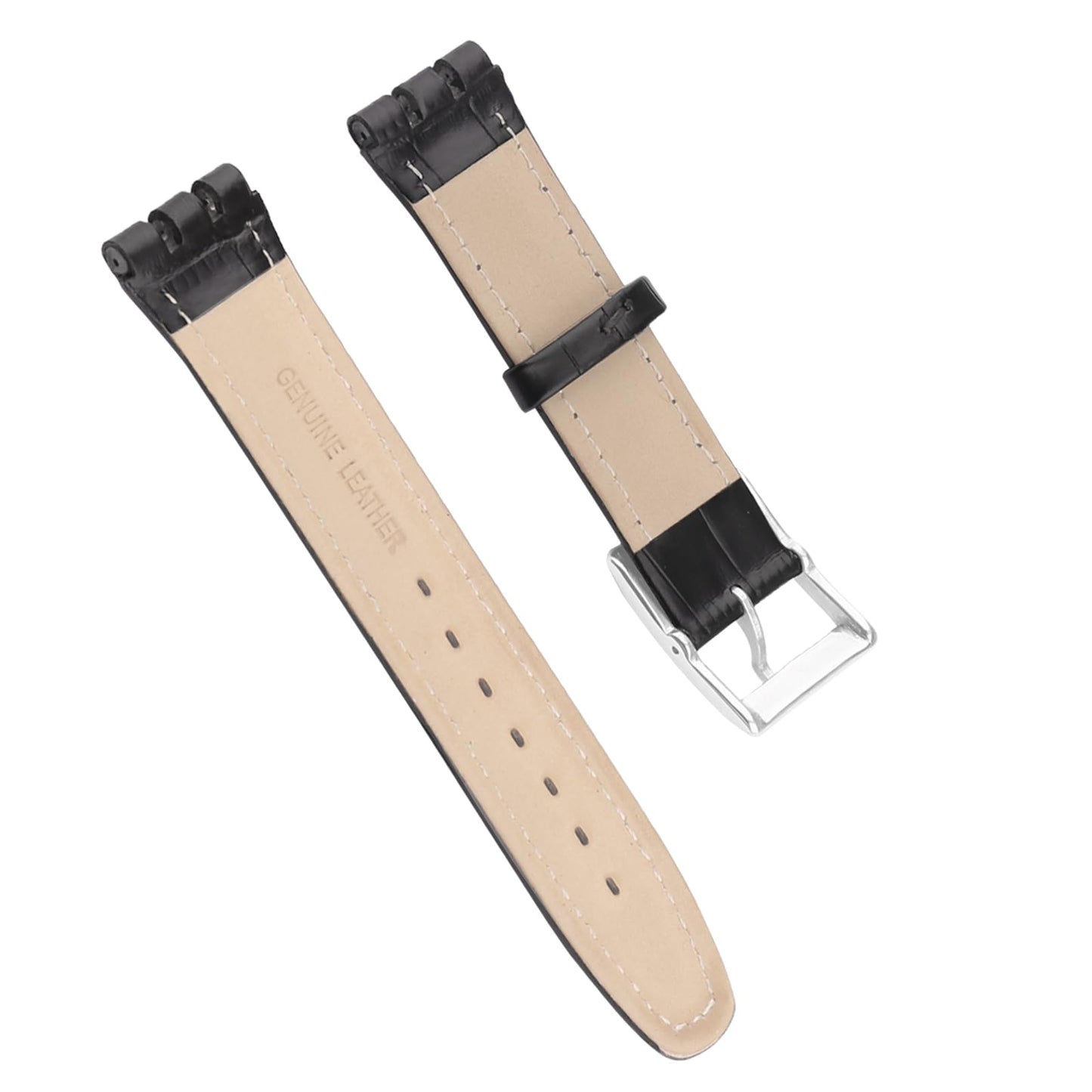 unilabo Leather Watch Band Compatible for Swatch 17mm 19mm (not for skin series) Strap Replacement for men and women wirst watchband, 19mm Black