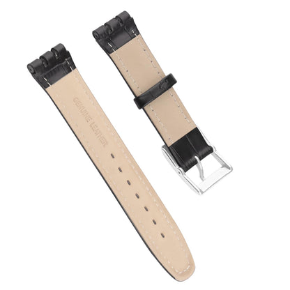unilabo Leather Watch Band Compatible for Swatch 17mm 19mm (not for skin series) Strap Replacement for men and women wirst watchband, 19mm Black