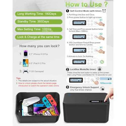 Safe Timed Lock Box, Phone Lock Box with Timer Unplug from Phones,Video Games,Social Media,Snacks&Cravings,Self-Control Lockable Storage Box, Phone Locker Time Locking Container for Better Habits