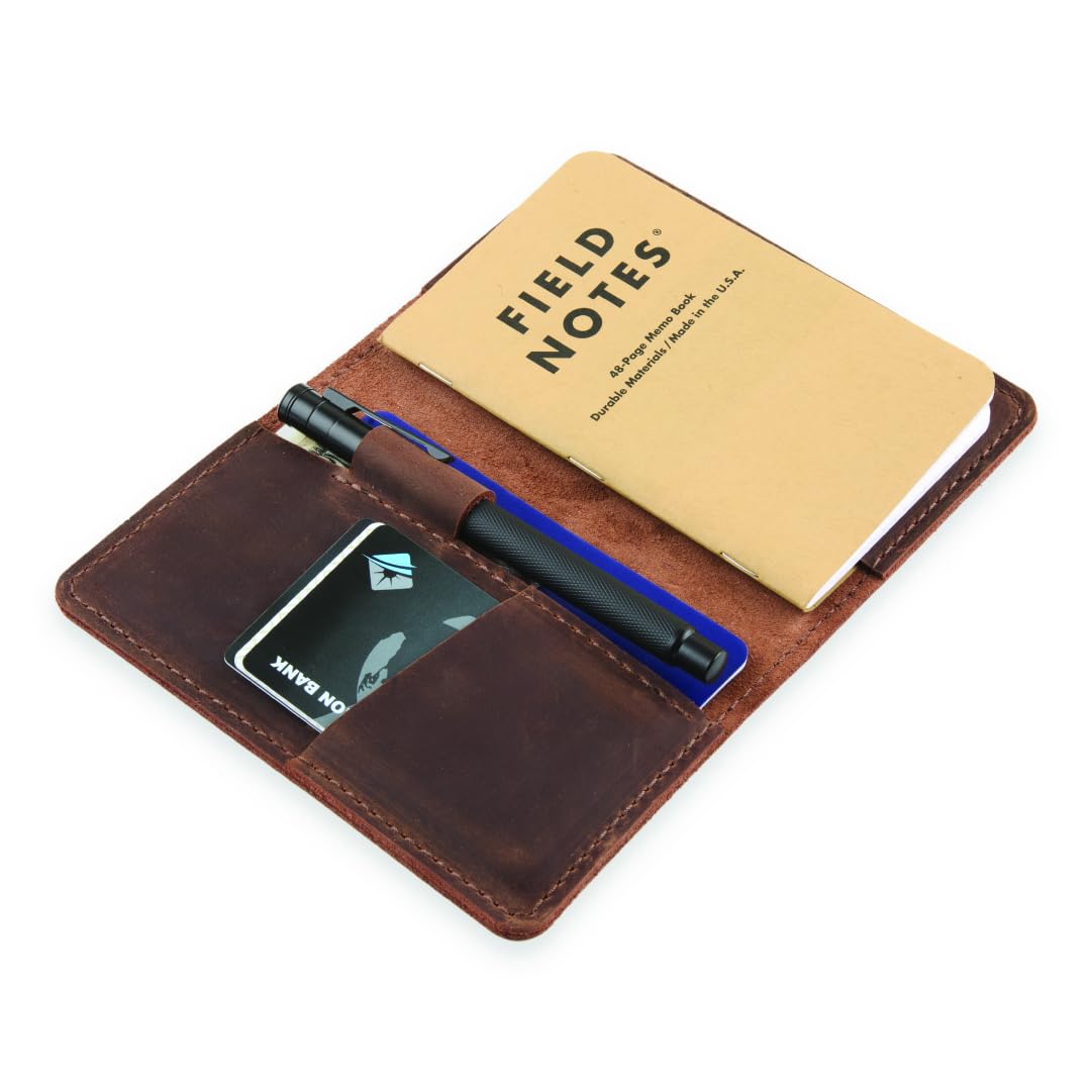 ROVA Field Notes Leather Cover, Full Grain, Fits 3.5" x 5.5" Notebooks, Crafted in the USA, Pocket Journal Cover for Everyday Carry with Pen Holder