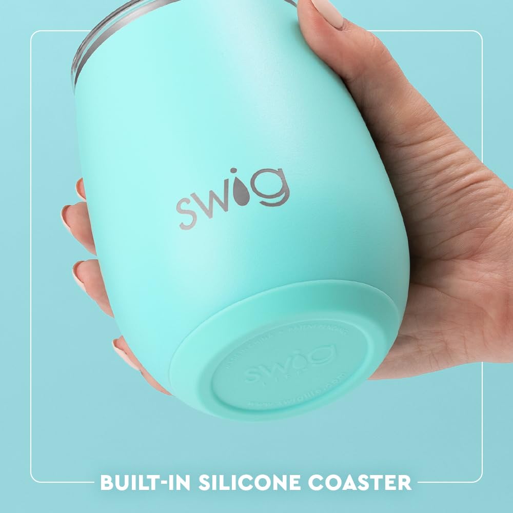 Swig Life 14oz Stemless Wine Cup, Insulated Wine Tumbler with Lid, Stainless Steel Travel Tumbler (Sun Dance)