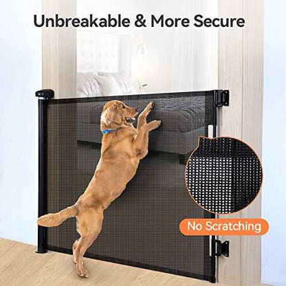 COMOMY Retractable Baby Gate for Stairs, 0-55" Mesh Dog Gate for House Doorways Hallways, 33" Tall Extra Wide Child Safety Gate for Kids Pets, Indoor and Outdoor (Black)