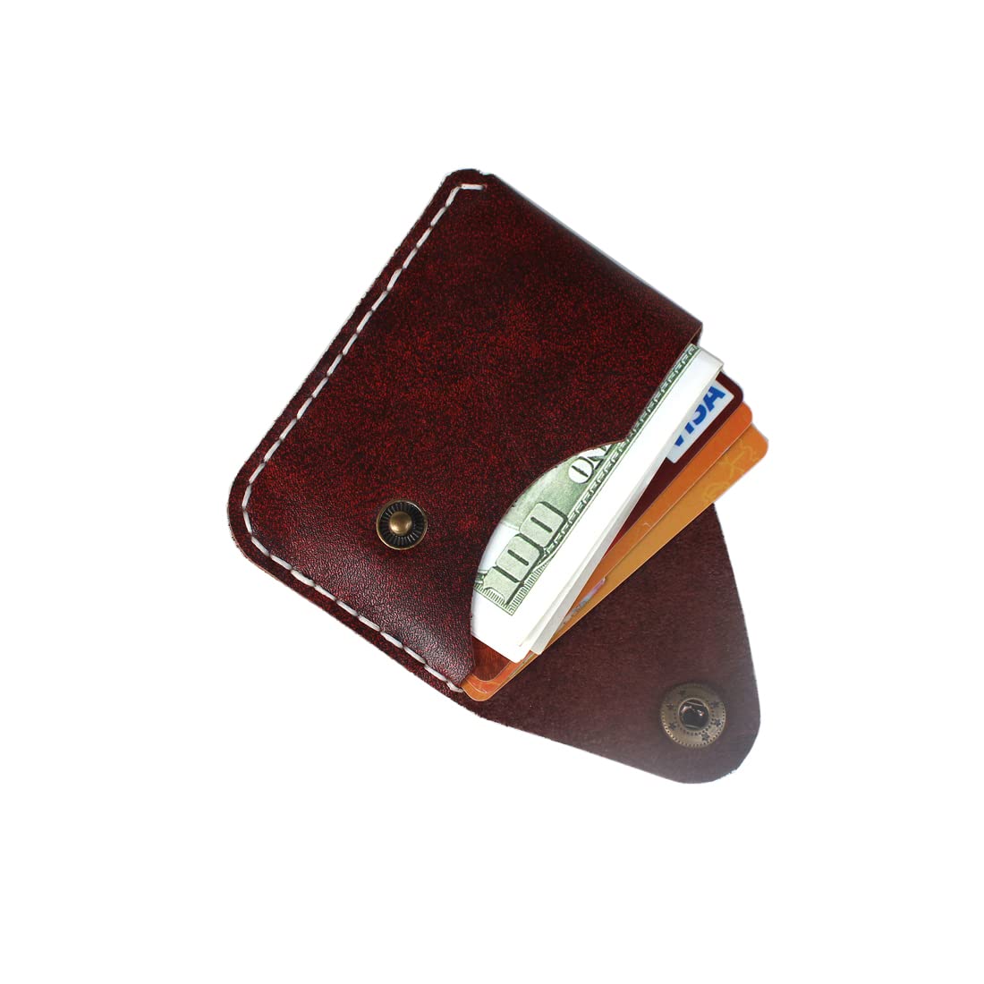 YAN TA HANDMADE Leather Card Case Wallet with Money Clip Minimalist Simple Thin and Large Capacity Front Pocket Card Holder (maroon)