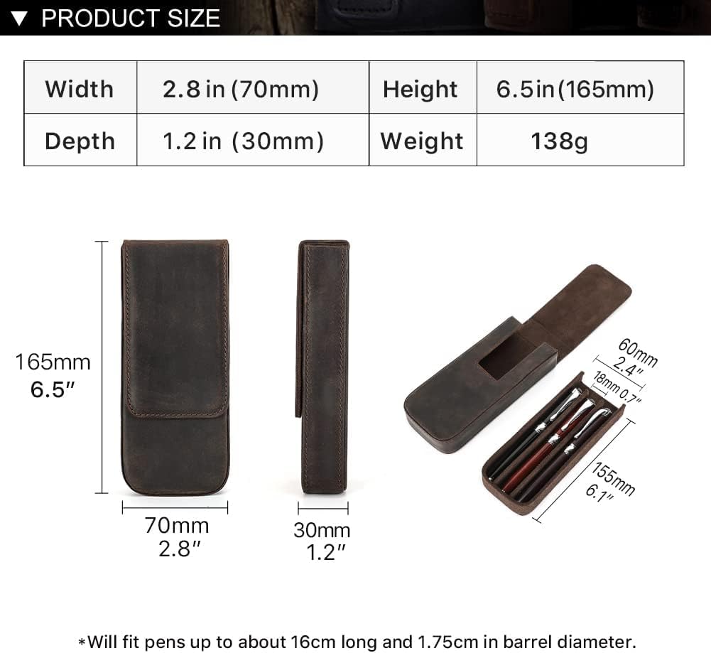 UPRESYE Genuine Leather Fountain Pen Case Collector Organizer, Leather Pencil Case Handmade Pen Protective Sleeve