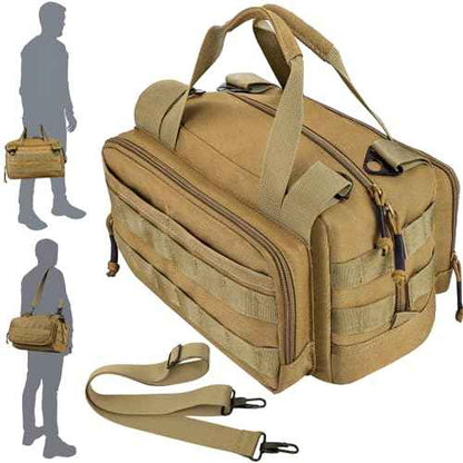 MOZETO 12 inch Tool Bag, Water-Resistant Small Tactical Tool Bag, Durable Handle Tool Bags for Men with Shoulder Strap (Brown)