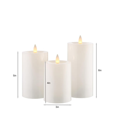 CozierGlow Rechargeable Flameless Pillar Candle with Remote Timer, 3D Moving Flame Real Wax Led Pillar Candles (White, 3''x4''/5''/6'')