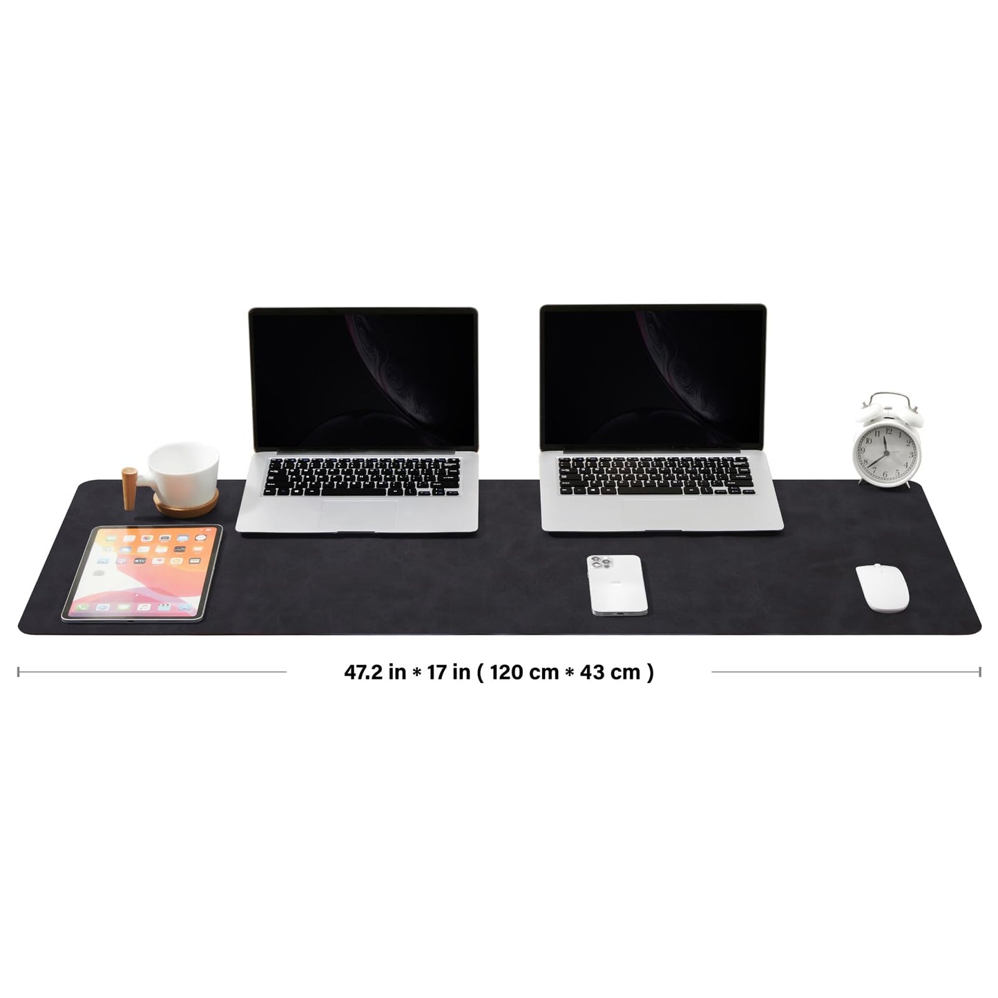 Distressed Leather Desk Mat - Non-Slip PU Desk Pad for Office and Home - Desk Organization and Accessories - Ideal for Large Mouse Pad and Desk Mats on Top of Desks(Charcoal Black,47.2"x 17")
