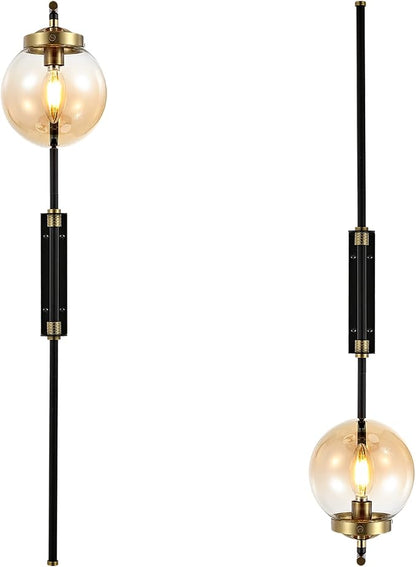 ELEHINSER Black Wall Sconces Set of 2 with Globe Shade, Modern Indoor Plug in Wall Lamps with Switch, Angle Adjustable Light for Bedroom Living Room Study Hallway Bedside