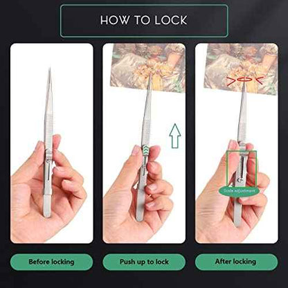 4 Pieces Precision Soldering Tweezer ESD Industrial Electronic Tweezers Tool Set Include Fine Point Tip Straight Tweezer and Locking Curved Tip Precision Tweezer for Jewelry Makeing Craft