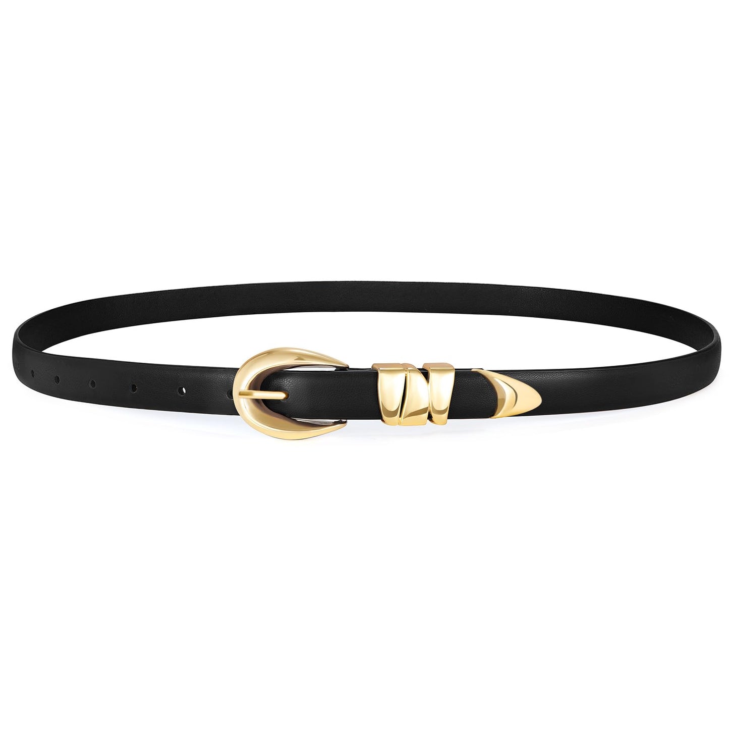 XZQTIVE Women's Skinny Leather Belts Ladies Thin Waist Belts for Jeans Dress Pants Trendy Black Belt with Gold Buckle