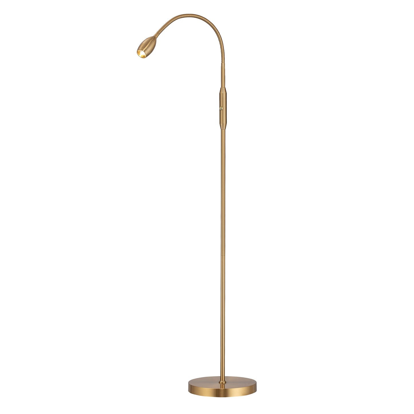 O’Bright Ray – Adjustable LED Beam Floor Lamp, Dimmable and Zoomable Spotlight, Flexible Gooseneck, Reading/Crafting Standing Lamp, Work Table Light, Antique Brass