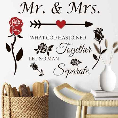 Mr. and Mrs. Wall Decor Sticker Peel and Stick Wedding Sayings Art Lettering Stickers Vinyl Wall Decal Wedding Anniversary Decor Bedroom Living Room Home Decorations.