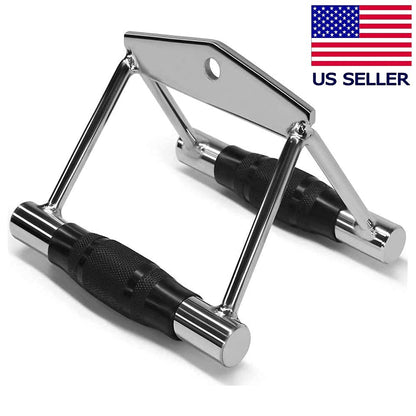 FITNESS MANIAC Home Gym Cable Attachment Handle Machine Exercise Chrome PressDown Combo Set (Double D Rubber)