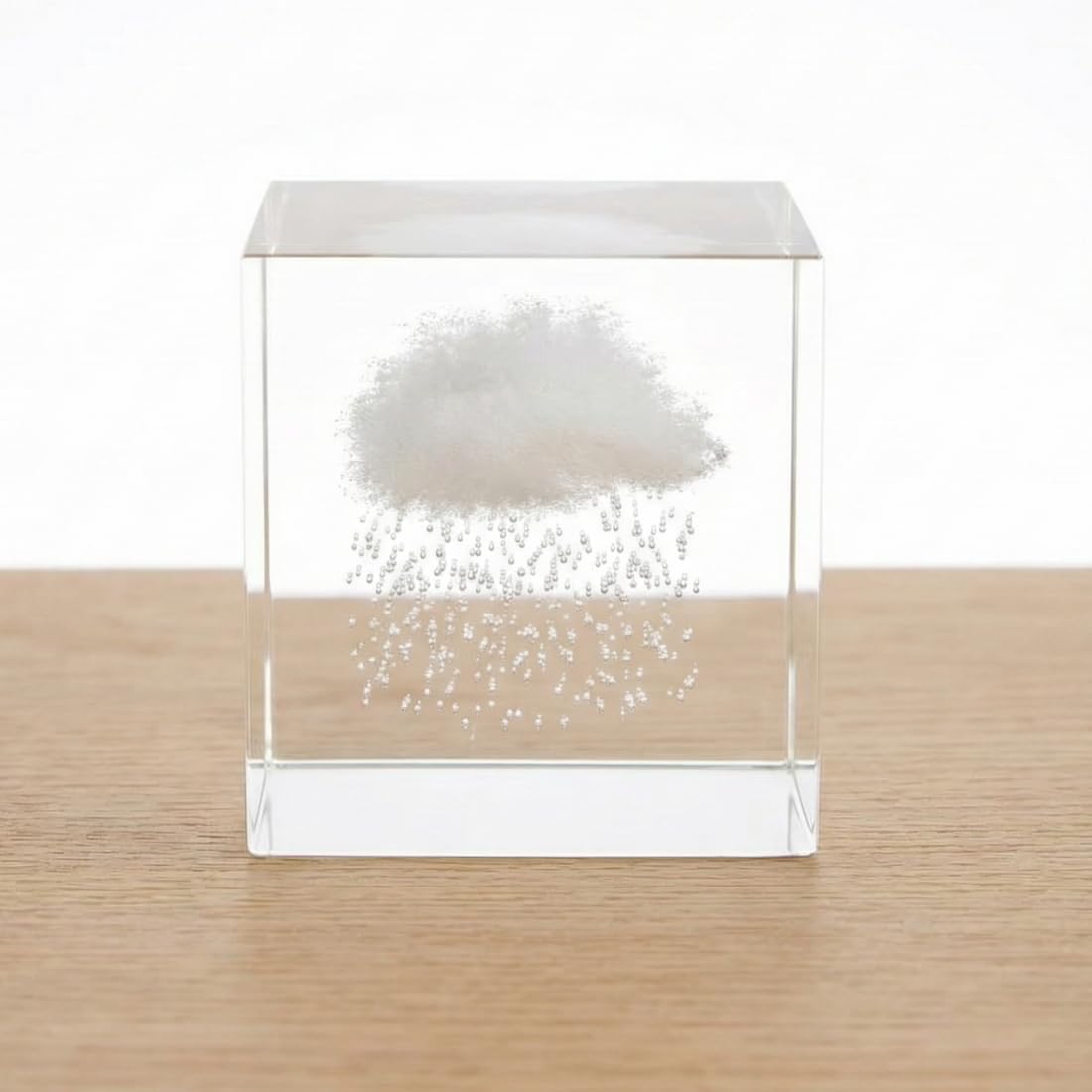 VOXTURA Small Decorative Paper Weight - Aesthetic Cute Crystal for Desk Shelf Sitter Zen Office Decor - Rain Cloud Cube, Stress Relief Gifts for Coworkers (2.4")