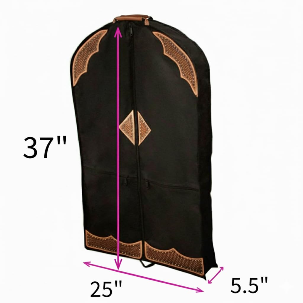 Tahoe Premium Durango Western Garment Carry and Storage Bag - Three Layer Waterproof Padded Construction - Hand Tooled Basket Weave Leather Accents