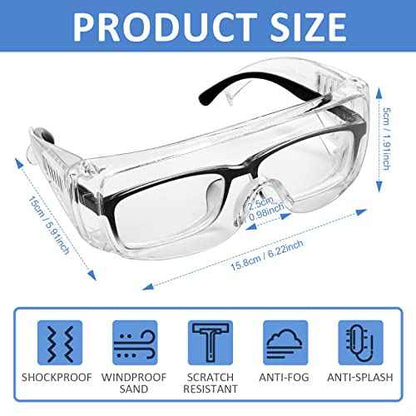 Queekay Safety Glasses over Eyeglasses Anti Dust Impact Scratch Safety Goggles for Men Women Nurses Workers Architect Lab