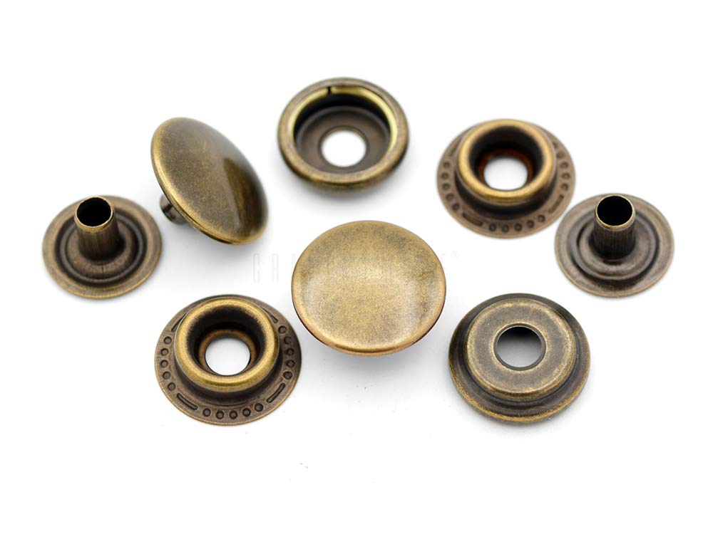CRAFTMEMORE 50 Sets Antique Brass Snap Fasteners Ring-Socket Press Studs for Jacket Bag Canvas Closures #201 VT47 (12mm (0.47"))
