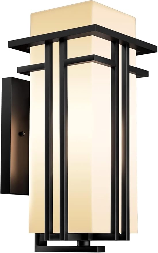 Outdoor Wall Light Fixtures, Exterior Waterproof Lanterns, Porch Sconces Wall Mounted Lighting with Modern Frosted Glass, Black Aluminum Wall Lamps for Patio Front Door Entryway, (Type_A 12.2''H)