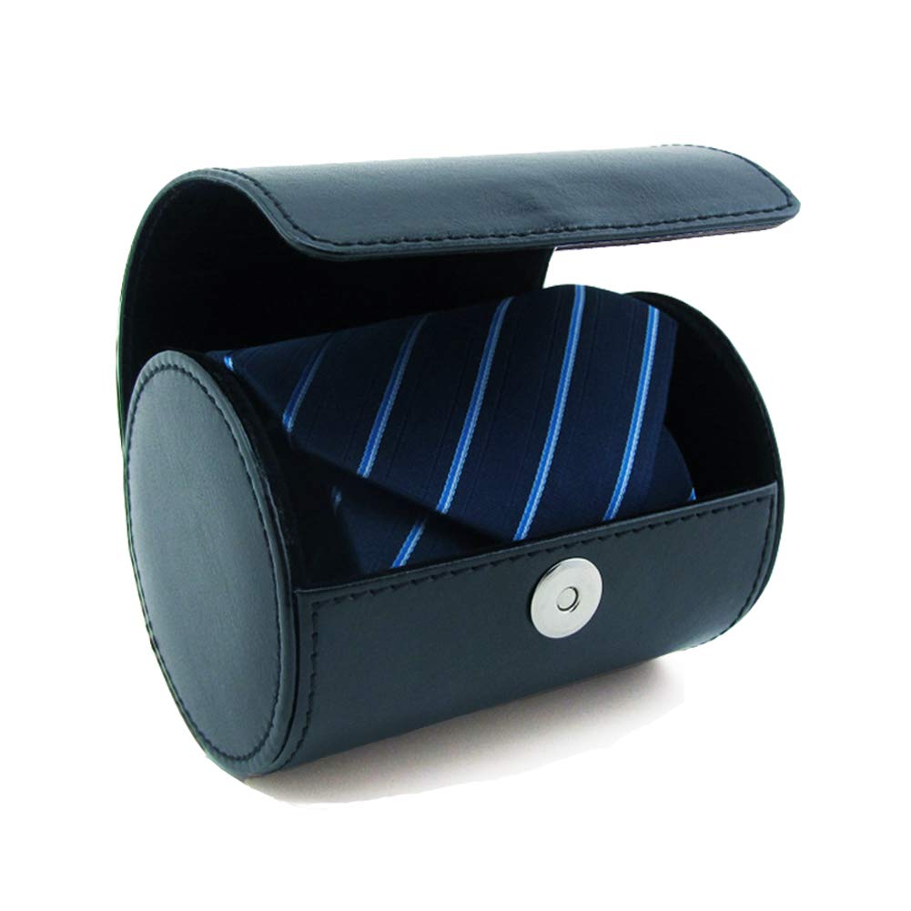 WAJJ Men's Necktie Travel Case, Tie Anti-Wrinkle Organizer Box - Formal Cylinder Shape (Blue)