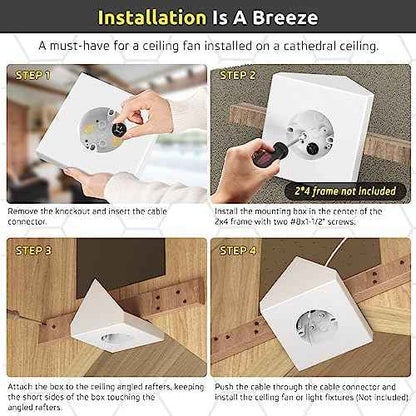 Fan Mounting Box, Ceiling Fan Mounting Bracket, Ceiling Fan Mounting Box, Ceiling Fan Mounting Kit, Fan Mounting Bracket, Fits Cathedral Ceiling Angles of 80¡Æ or Up, White, 2-Pack
