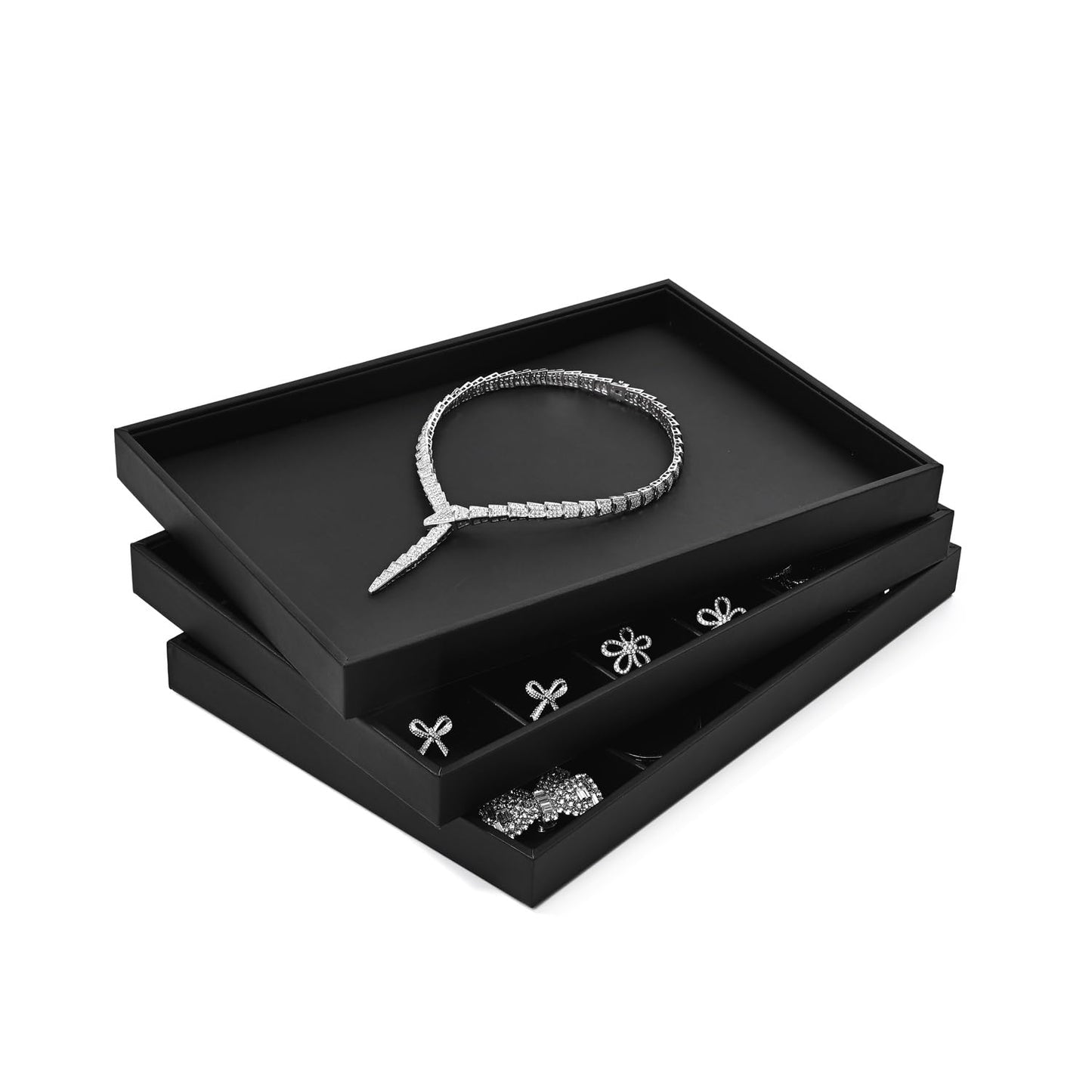 Woodten Black PU Leather Jewelry Display Flat Tray Ring Necklace Watch Organizer Display Tray (1 grid)