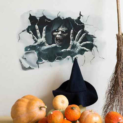 Creepy Halloween Wall Decals ? 3D Skeleton Breaking Through Wall, Scary Monster & Haunted House Wall Stickers for Living Room, Party, Spooky Decor for Halloween Home & Haunted House Decorations