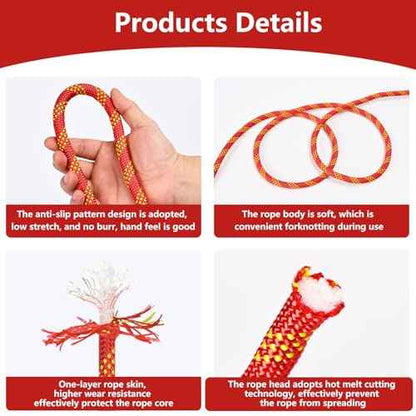 Arborist Rigging Rope - Red 1/2 in x 150 Ft Static Bull Rope for Climbing Tree Felling Pulling Various Outdoor Applications Construction Swing Sailing