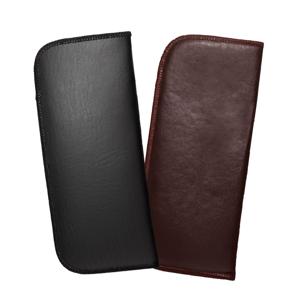 Calabria Half Slip Soft Eyeglass Case 2 PACK-1 Black &1 Brown Syn.Leather & Felt