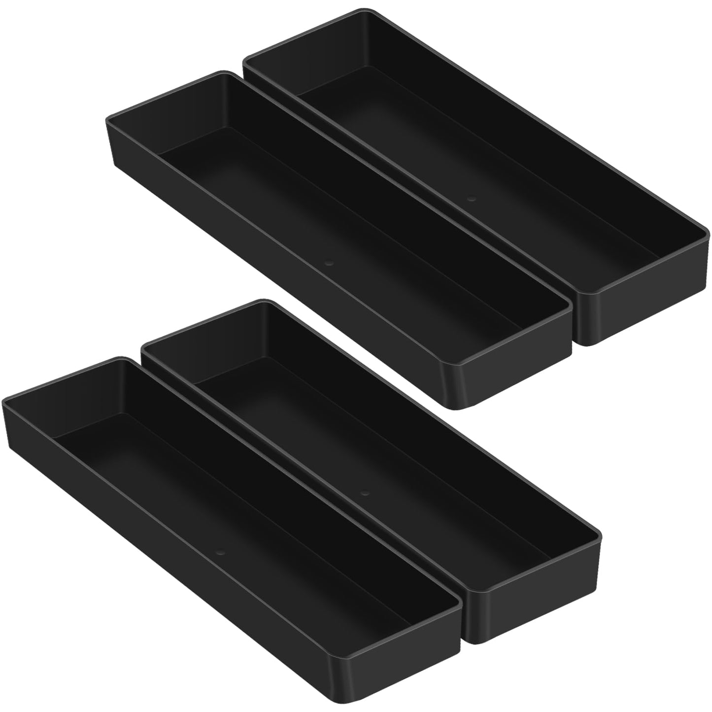 Teling Large Rectangular Desk Organizer Set, Half Accessory Tray, Plastic Tabletop Organizer for Office, Home, or Study, Dimensions: 9.45 x 2.95 x 1.38 Inches(4 Pcs,Black)