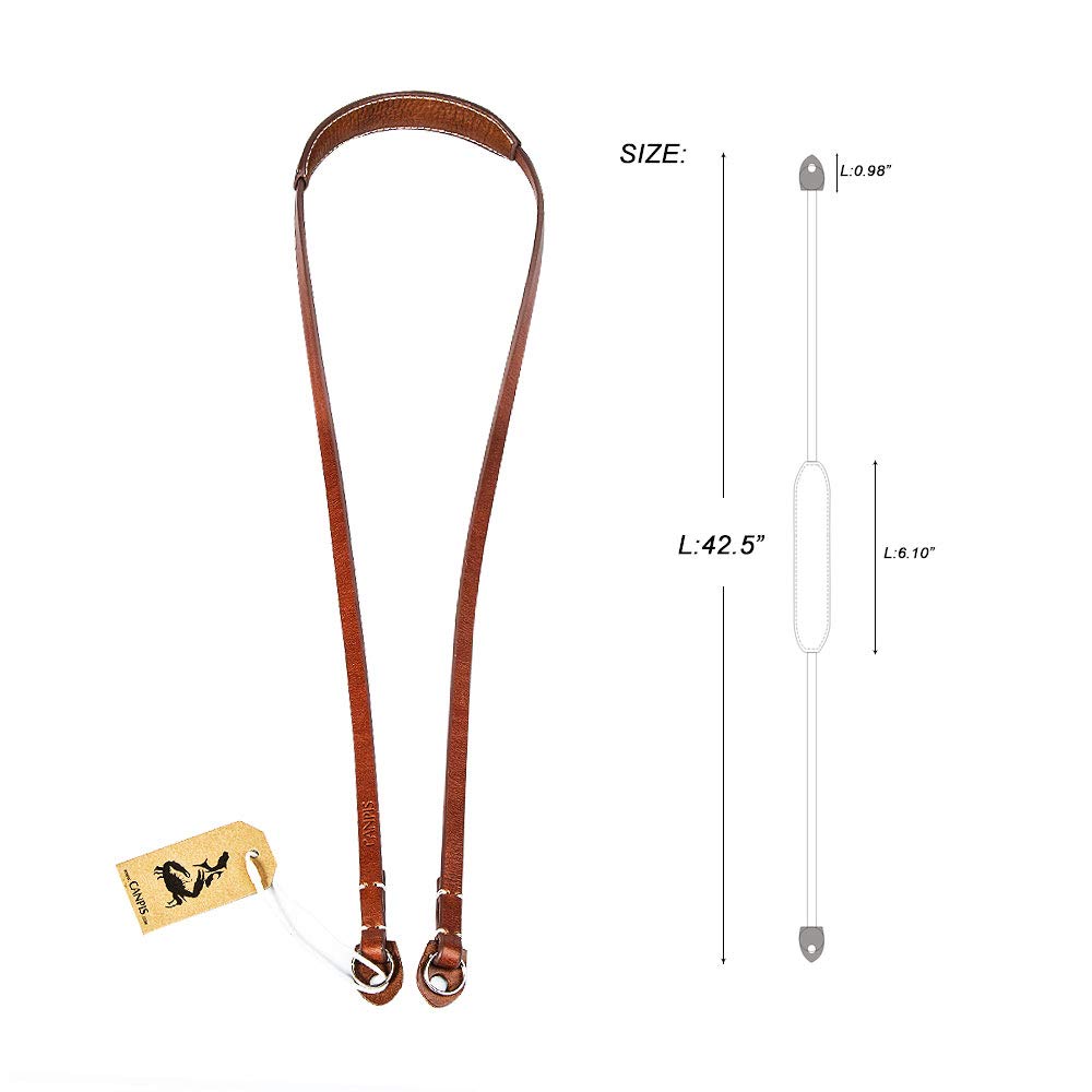 CANPIS CP005 Leather Camera Neck Shoulder Strap with Pad, Mirrorless Camera Strap Compatible with Sony Leica Nikon Fujifilm Olympus Panasonic (Color: Brown, Length 108cm)
