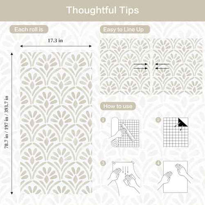 Hopepak Beige Wallpaper Peel and Stick Boho Geometric Sector Contact Paper Watercolor Removable Self-Adhesive Textured Wall Paper for Bedroom Cabinets 17.3"x78.7"